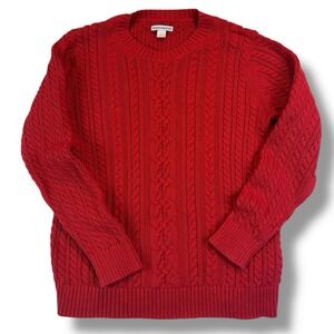 Women's Red Crew Neck Long Sleeve Cable Knit Sweater Size L Valentines Day